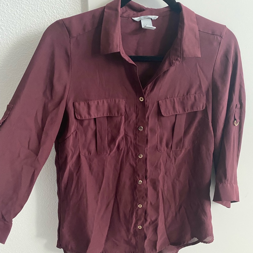 H&M Maroon Button Up Blouse